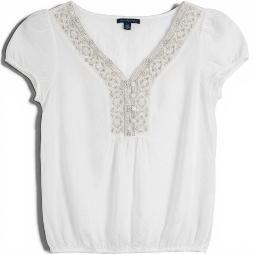 Vtg American Eagle Outfitters White Blouse Top XS Embroidered Button Front Y2K